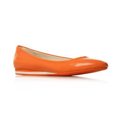 Orange Cyndi Flat Shoes - predominant colour: bright orange; material: leather; heel height: flat; toe: round toe; style: ballerinas / pumps