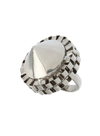 Silver Boxed Dome Ring - predominant colour: silver; style: cocktail; size: large/oversized; material: chain/metal