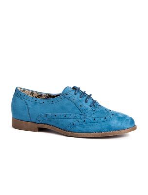 Lola Blue Lace Up Brogues - predominant colour: royal blue; material: faux leather; heel height: flat; toe: round toe; style: brogues