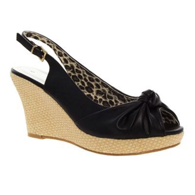 Black Knot Detail Wedge Sandals - predominant colour: black; material: faux leather; heel height: high; ankle detail: ankle strap; heel: wedge; toe: open toe/peeptoe; style: slingbacks