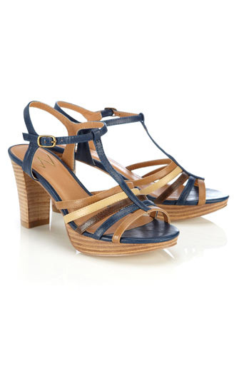 Blue Block Heel Sandal - predominant colour: navy; material: faux leather; heel height: mid; ankle detail: ankle strap; heel: stack; toe: open toe/peeptoe; style: strappy