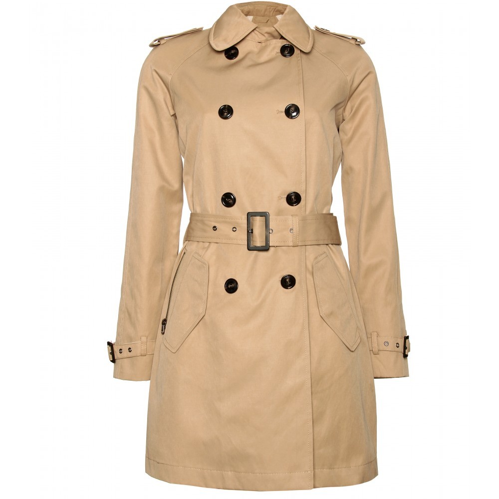 Colby Trench Coat - pattern: plain; shoulder detail: obvious epaulette; hip detail: side pockets at hip; style: trench coat; length: on the knee; collar: high neck; fit: slim fit; predominant colour: stone; occasions: casual; fibres: cotton - mix; waist detail: belted waist/tie at waist/drawstring; sleeve length: long sleeve; sleeve style: standard; collar break: high; pattern type: fabric; pattern size: standard