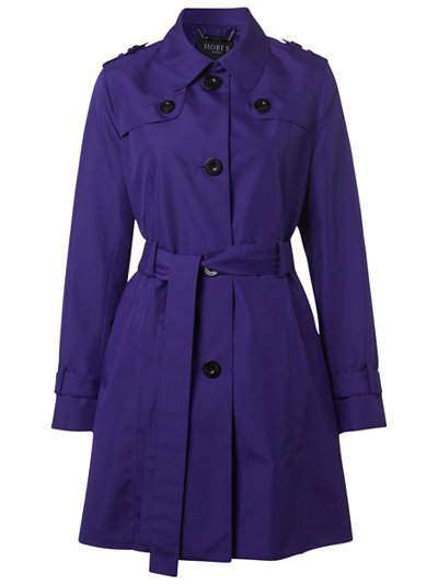 Lakes Rain Mac, Amethystine - pattern: plain; shoulder detail: obvious epaulette, discreet epaulette; hip detail: side pockets at hip; collar: round collar/collarless; style: mac; length: mid thigh; predominant colour: royal blue; occasions: casual, evening, work, occasion; fit: tailored/fitted; fibres: polyester/polyamide - 100%; waist detail: fitted waist, belted waist/tie at waist/drawstring; back detail: back vent/flap at back; trends: aquatic, sports luxe, brights; sleeve length: long sleeve; sleeve style: standard; collar break: high; pattern type: fabric; pattern size: standard