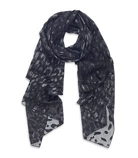 Devore Leopard Scarf - predominant colour: black; type of pattern: light; style: regular; size: standard; material: silk; pattern: animal print