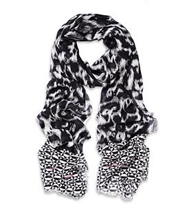 Ikat Print Scarf - predominant colour: black; style: regular; size: standard; material: fabric; pattern: picture design, patterned/print