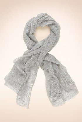 Autograph Linen Blend Lightweight Striped Scarf - predominant colour: light grey; type of pattern: standard; style: regular; size: standard; material: fabric; pattern: plain, vertical stripes