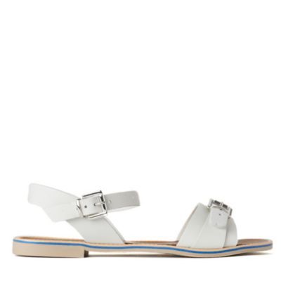 Kurly Flat Sandals - predominant colour: white; material: leather; heel height: flat; embellishment: buckles; ankle detail: ankle strap; heel: standard; toe: open toe/peeptoe; style: standard