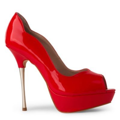 Alfresco Scalloped Courts - predominant colour: true red; material: patent; heel height: high; heel: platform; toe: open toe/peeptoe; style: courts; finish: patent