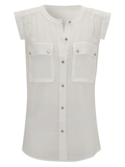 Sheer Blouse, Ivory - neckline: round neck; pattern: plain; sleeve style: sleeveless; bust detail: added detail/embellishment at bust, buttons at bust (in middle at breastbone)/zip detail at bust; waist detail: fitted waist; shoulder detail: tiers/frills/ruffles; style: blouse; hip detail: fitted at hip; predominant colour: ivory; occasions: casual, work; length: standard; fibres: polyester/polyamide - 100%; fit: straight cut; trends: white; sleeve length: sleeveless; pattern type: fabric; pattern size: standard