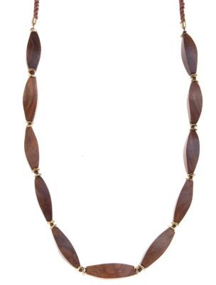 Oval Wood Bead Necklace - predominant colour: tan; style: standard; length: long; size: standard; material: beaded; embellishment: beading