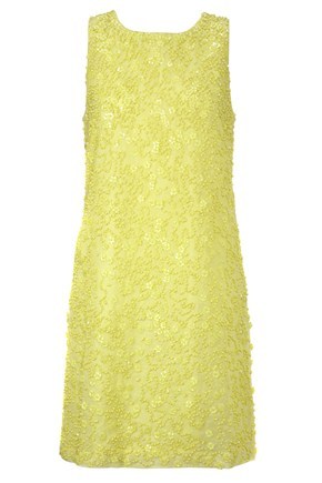 Elisa Beading Dress - style: shift; neckline: round neck; pattern: plain; sleeve style: sleeveless; predominant colour: yellow; occasions: evening, occasion; length: just above the knee; fit: soft a-line; fibres: cotton - 100%; sleeve length: sleeveless; pattern type: fabric; embellishment: beading