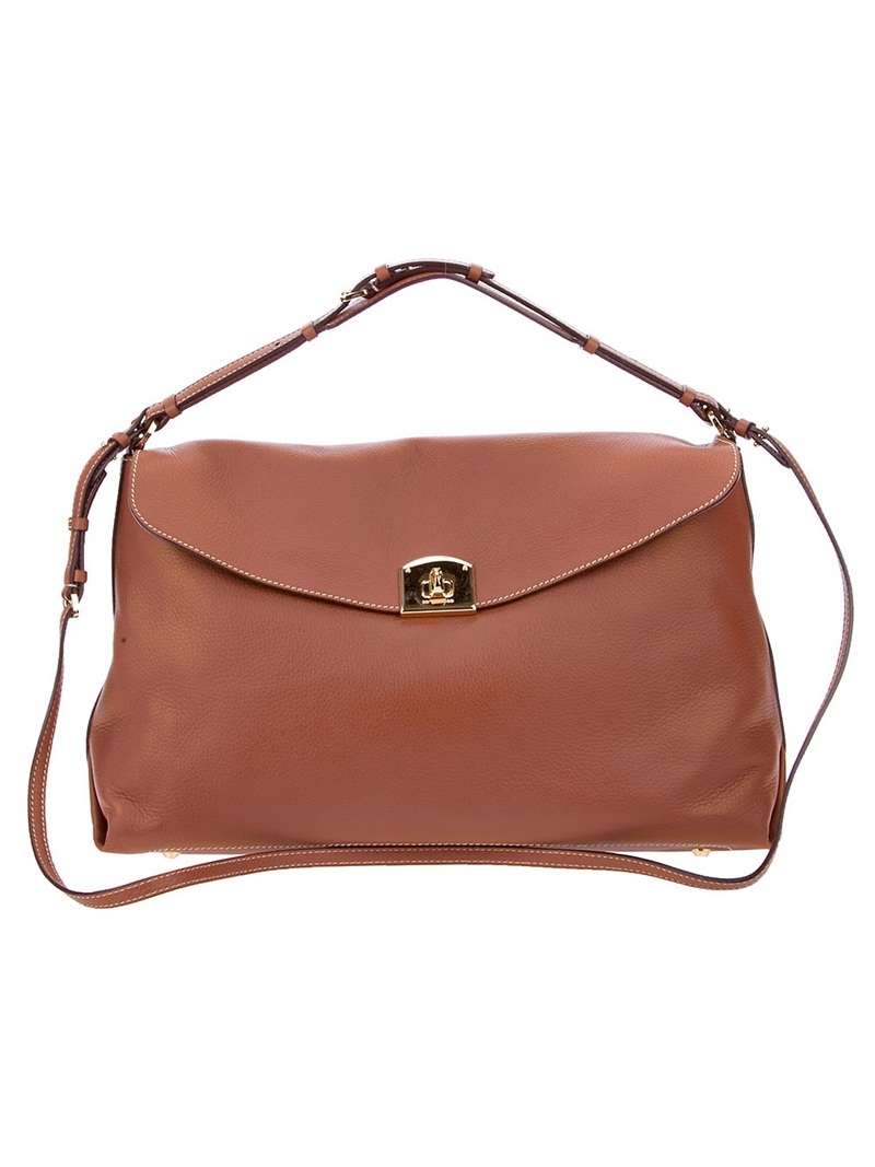 Shoulder Handbag - predominant colour: tan; style: shoulder; length: across body/long; size: oversized; material: leather; pattern: plain