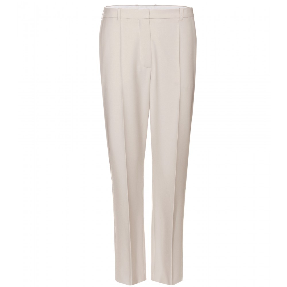 Wool High Waisted Trousers - length: standard; pocket detail: small back pockets, pockets at the sides; waist: high rise; predominant colour: nude; occasions: casual, work; fibres: wool - 100%; fit: straight leg; style: standard