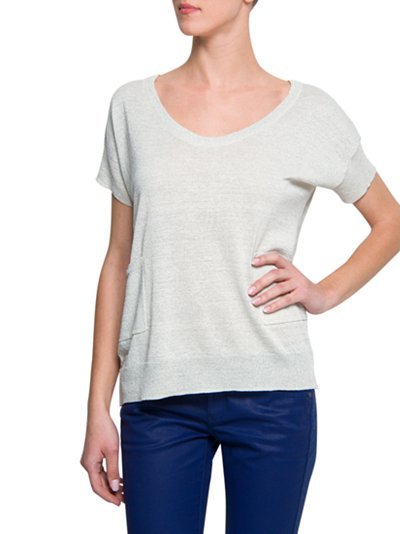 Relaxed Shiny Yarn Jumper, Neutral - neckline: scoop neck; pattern: plain, metallic; style: fine knit; predominant colour: light grey; occasions: casual; length: standard; fibres: linen - mix; material texture: metallic; fit: loose; trends: pastels; sleeve length: short sleeve; sleeve style: standard; pattern type: knitted - other; pattern size: standard
