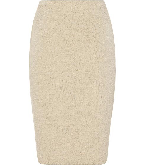 Rowan Panelled Pencil Skirt - pattern: plain; style: pencil; fit: tailored/fitted; waist: high rise; predominant colour: stone; occasions: work; length: just above the knee; fibres: cotton - mix; pattern type: fabric; pattern size: standard