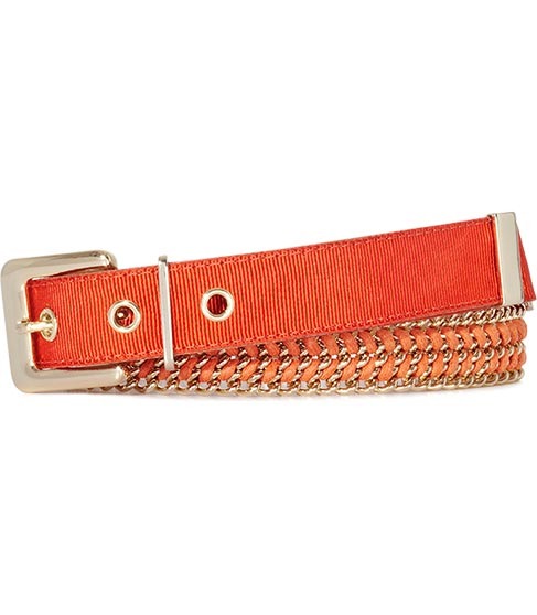 Tori Woven Chain Belt - predominant colour: bright orange; style: classic; size: standard; worn on: waist; material: fabric; pattern: plain