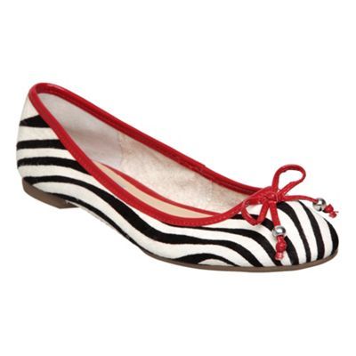 Black White M Burdon D Zebra Pony Ballerina - predominant colour: multicoloured; material: animal skin; heel height: flat; embellishment: animal print, beading; toe: round toe; style: ballerinas / pumps; pattern: animal print