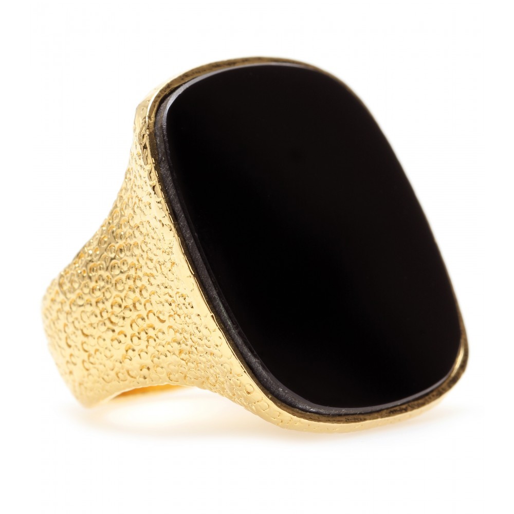 Ring With Reflective Stone - predominant colour: black; style: cocktail; size: large/oversized; material: chain/metal