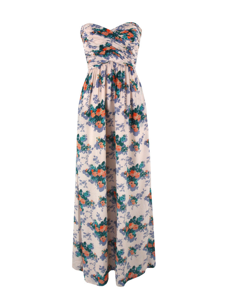 Roseraie Floral Dress - fit: empire; pattern: floral - busy, florals; style: maxi dress; sleeve style: strapless; waist detail: fitted waist, twist front waist detail/nipped in at waist on one side/soft pleats/draping/ruching/gathering waist detail; neckline: sweetheart; bust detail: ruching/gathering/draping/layers/pintuck pleats at bust; occasions: casual, evening, occasion; length: floor length; fibres: silk - 100%; material texture: chiffon; hip detail: soft pleats at hip/draping at hip/flared at hip; predominant colour: multicoloured; trends: prints; sleeve length: sleeveless; texture group: sheer fabrics/chiffon/organza etc.; pattern type: fabric; pattern size: small & busy