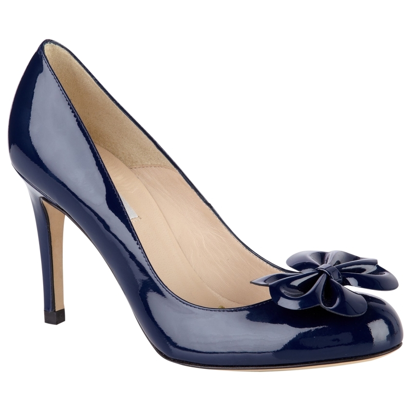 L.K.Bennett Petal Patent Court Shoes, Navy - predominant colour: navy; material: patent; heel height: high; heel: stiletto; toe: round toe; style: courts; finish: patent