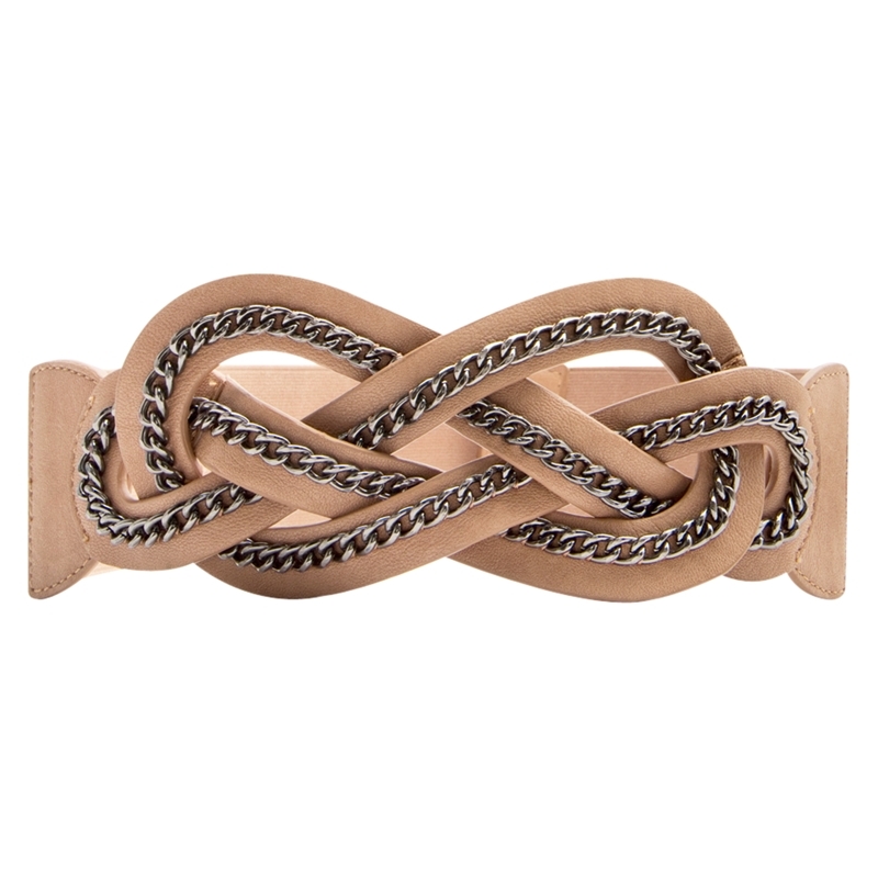 Chain Detail Belt, Make Up - predominant colour: stone; style: chainlink; size: oversized; worn on: waist; material: faux leather