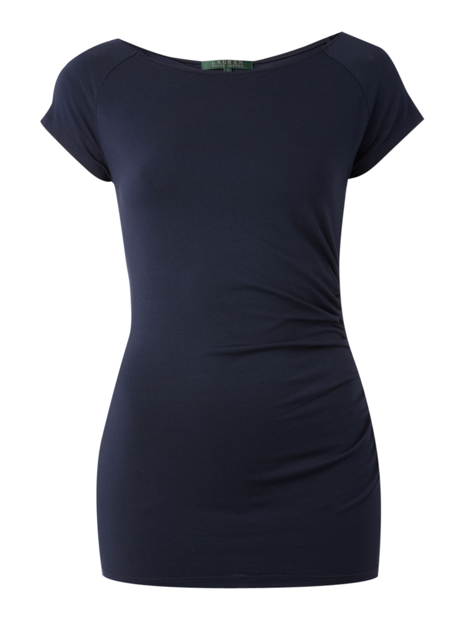 Women's Jordyn Cap Sleeve Ballet Neck Cotton Top, Indigo - sleeve style: capped; pattern: plain; waist detail: fitted waist; hip detail: fitted at hip; predominant colour: indigo; occasions: casual, evening, work; length: standard; style: top; neckline: scoop; fibres: cotton - 100%; material texture: jersey; fit: body skimming; sleeve length: short sleeve; pattern type: fabric; pattern size: standard; texture group: jersey - stretchy/drapey