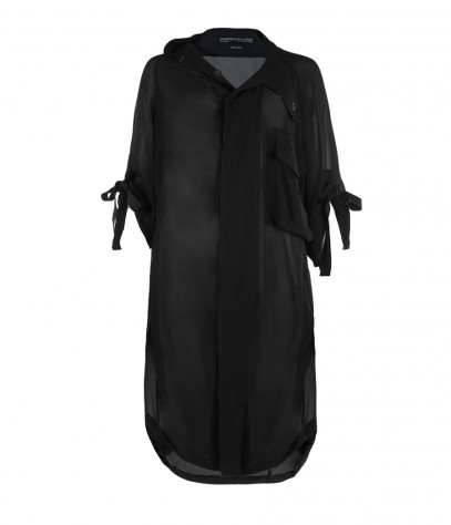 Desert Smock Dress - style: shirt; neckline: shirt collar/peter pan/zip with opening; fit: loose; pattern: plain; bust detail: added detail/embellishment at bust; predominant colour: black; occasions: casual, evening; length: just above the knee; fibres: silk - 100%; material texture: chiffon; sleeve length: 3/4 length; sleeve style: standard; texture group: sheer fabrics/chiffon/organza etc.; pattern type: fabric; pattern size: standard
