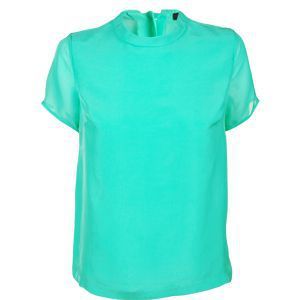 Silk Roll Neck T Shirt - neckline: round neck; pattern: plain; style: t-shirt; predominant colour: emerald green; occasions: casual, evening; length: standard; fibres: silk - mix; material texture: chiffon; fit: body skimming; trends: pastels, aquatic, brights; sleeve length: short sleeve; sleeve style: standard; texture group: sheer fabrics/chiffon/organza etc.; pattern type: fabric; pattern size: standard