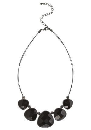 Oval Facetted Collar Necklace - predominant colour: black; style: choker/collar; length: short; size: standard; material: plastic/rubber