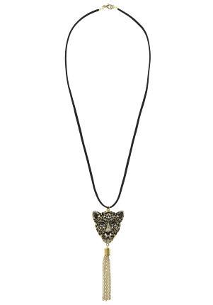 Leopard Face Long Necklace - predominant colour: black; style: tassel; length: long; size: standard; material: chain/metal