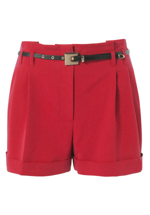 Limited Edition Belted Shorts - style: shorts; pocket detail: pockets at the sides; waist detail: belted waist/tie at waist/drawstring; length: mid thigh shorts; waist: mid/regular rise; predominant colour: true red; occasions: casual, evening, work; fibres: cotton - stretch; material texture: corduroy; hip detail: side pleats at hip; jeans & bottoms detail: turn ups; trends: brights; texture group: corduroy; fit: slim leg