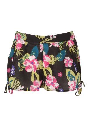 Tropical Print Woven Shorts - style: shorts; length: short shorts; waist: mid/regular rise; occasions: casual, evening; fibres: cotton - stretch; material texture: chiffon; waist detail: narrow waistband; predominant colour: multicoloured; trends: prints, brights; texture group: sheer fabrics/chiffon/organza etc.; fit: slim leg