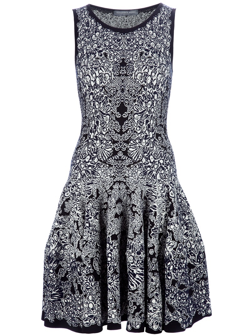 Full Skirt Dress - neckline: round neck; pattern: heavily patterned, print, patterned/print; sleeve style: sleeveless; style: full skirt; waist detail: fitted waist; predominant colour: black; occasions: casual, evening; length: just above the knee; fit: fitted at waist & bust; fibres: silk - mix; material texture: jersey; hip detail: soft pleats at hip/draping at hip/flared at hip; trends: prints; sleeve length: sleeveless; pattern type: fabric; pattern size: big & busy; texture group: jersey - stretchy/drapey