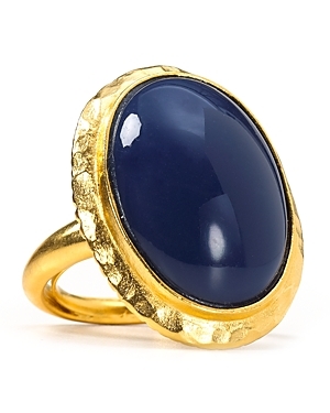 Lapis Dome Ring - predominant colour: navy; style: cocktail; size: large/oversized; material: chain/metal