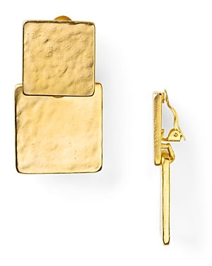 Square Double Drop Earrings - predominant colour: gold; style: drop; length: mid; size: standard; material: chain/metal; fastening: pierced
