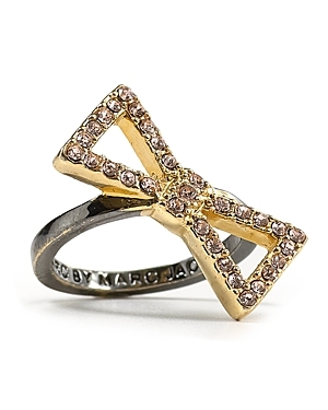 Annabelle Pavé Bow Ring - predominant colour: gold; style: cocktail; size: large/oversized; material: crystal; embellishment: crystals