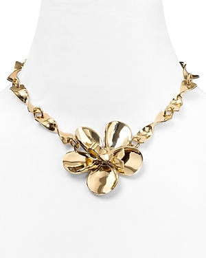 Flower Chain Twist Necklace - predominant colour: gold; style: standard; length: short; size: large/oversized; material: chain/metal