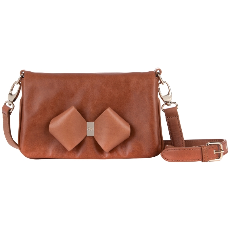 Hobbie Bow Detail Leather Across Body Handbag, Tan - predominant colour: tan; style: satchel; length: across body/long; size: small; material: leather; embellishment: applique; pattern: plain