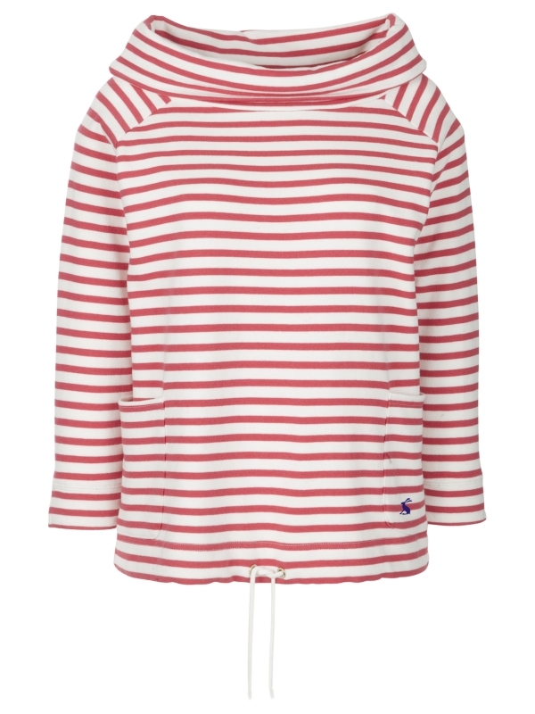 Connick Striped Sweatshirt, Red - neckline: slash/boat neckline; pattern: striped; hip detail: front pockets at hip; waist detail: belted waist/tie at waist/drawstring; predominant colour: true red; occasions: casual; length: standard; style: top; fibres: cotton - 100%; material texture: jersey; fit: body skimming; sleeve length: long sleeve; sleeve style: standard; pattern type: fabric; pattern size: standard; texture group: jersey - stretchy/drapey