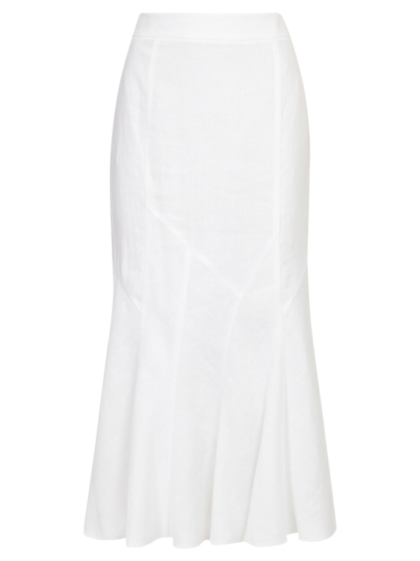 Linen Skirt, White - pattern: plain; length: ankle length; fit: body skimming; waist detail: fitted waist; hip detail: fitted at hip, structured pleats at hip; waist: mid/regular rise; predominant colour: white; occasions: casual, occasion; style: fit & flare; fibres: linen - 100%; material texture: jersey; trends: white; pattern type: fabric; pattern size: standard; texture group: jersey - stretchy/drapey