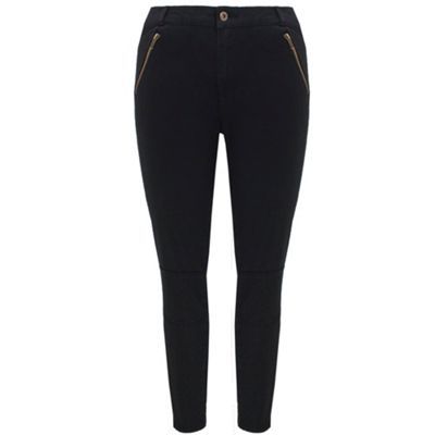 Biker Jean - style: skinny leg; pattern: plain; pocket detail: pockets at the sides; waist: mid/regular rise; predominant colour: black; occasions: casual, evening; length: ankle length; fibres: cotton - stretch; material texture: denim; texture group: denim; pattern type: fabric; pattern size: standard