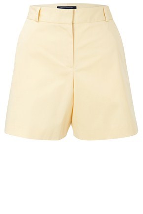 Carlotta Cotton Shorts - style: shorts; pocket detail: small back pockets, pockets at the sides; waist detail: wide waistband/cummerbund; waist: high rise; length: short shorts; predominant colour: primrose yellow; occasions: casual, work; fibres: cotton - stretch; material texture: jersey; fit: skinny/tight leg; texture group: jersey - stretchy/drapey
