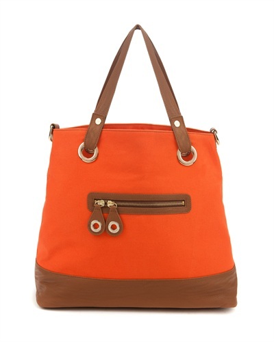 Ted Baker Killan Canvas Shopper - predominant colour: bright orange; style: shoulder; length: shoulder (tucks under arm); size: standard; material: fabric; embellishment: zips; pattern: two-tone
