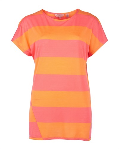 Ted Baker Jullie Block Stripe T Shirt - neckline: round neck; pattern: striped; style: t-shirt; predominant colour: coral; occasions: casual; length: standard; fibres: polyester/polyamide - 100%; material texture: jersey; fit: body skimming; sleeve length: short sleeve; sleeve style: standard; pattern type: fabric; pattern size: standard; texture group: jersey - stretchy/drapey