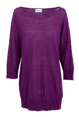Violet Linen & Cotton Scoop Neck Tunic - neckline: round neck; pattern: plain; length: below the bottom; style: tunic; predominant colour: purple; occasions: casual; fibres: cotton - mix; material texture: jersey; fit: loose; sleeve length: 3/4 length; sleeve style: standard; pattern type: fabric; pattern size: standard; texture group: jersey - stretchy/drapey