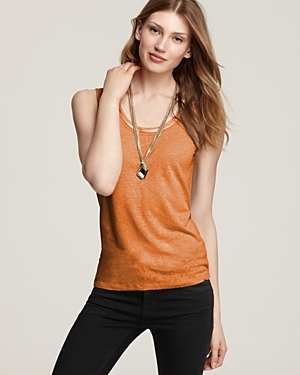 Brady Knit Tank - pattern: plain; sleeve style: sleeveless; style: vest top; predominant colour: bright orange; occasions: casual; length: standard; neckline: scoop; fibres: linen - mix; material texture: jersey; fit: body skimming; trends: brights; sleeve length: sleeveless; pattern type: fabric; pattern size: standard; texture group: jersey - stretchy/drapey