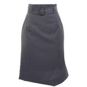 Two Tone Wool Belted Skirt - pattern: plain; fit: tailored/fitted; waist detail: fitted waist, belted waist/tie at waist/drawstring; hip detail: front pockets at hip, fitted at hip; waist: high rise; predominant colour: charcoal; occasions: casual, work; length: just above the knee; style: asymmetric (hem); fibres: wool - 100%; material texture: satin; texture group: structured shiny - satin/tafetta/silk etc.; pattern type: fabric; pattern size: standard