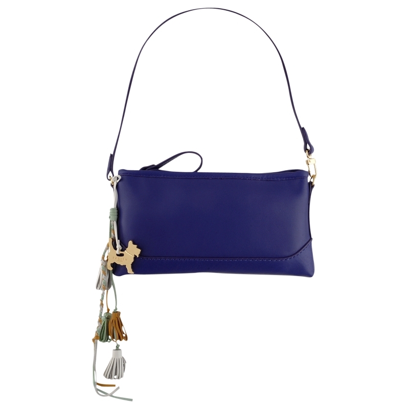 Whitmore Wristlet Handbag, Purple - predominant colour: navy; style: shoulder; length: shoulder (tucks under arm); size: small; material: leather; embellishment: tassels