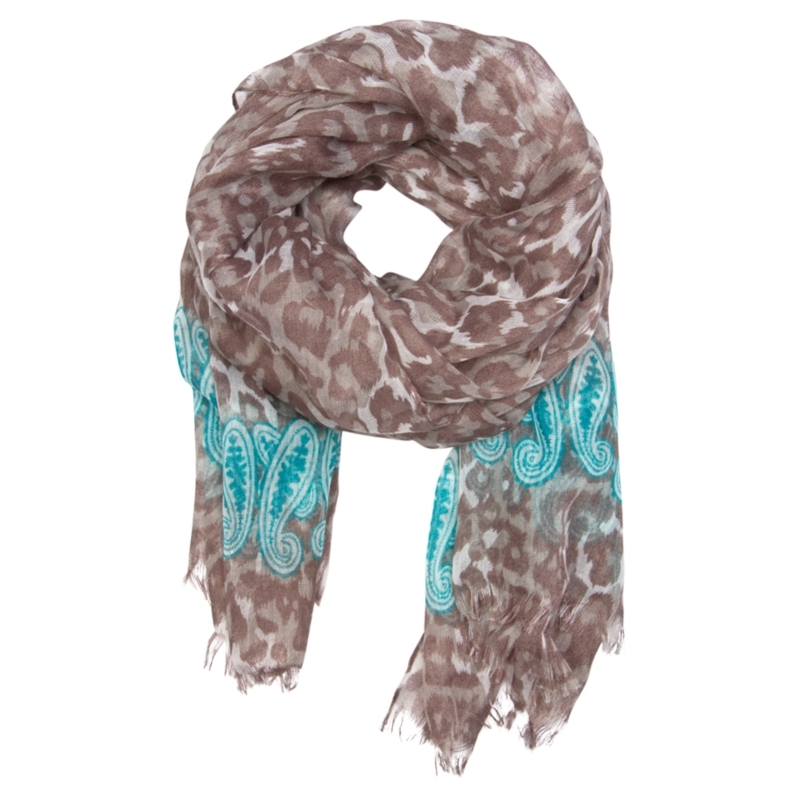 Animal Print Scarf, Chocolate - predominant colour: chocolate brown; type of pattern: heavy; style: regular; size: standard; material: fabric; embellishment: embroidered; pattern: animal print