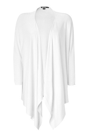 White Silk Cashmere Blend Cardigan - pattern: plain; neckline: waterfall neck; bust detail: ruching/gathering/draping/layers/pintuck pleats at bust; style: open front; predominant colour: white; occasions: casual, evening, work; length: standard; fibres: silk - mix; material texture: denim; fit: loose; trends: white; sleeve length: 3/4 length; sleeve style: standard; texture group: denim; pattern type: knitted - other; pattern size: standard
